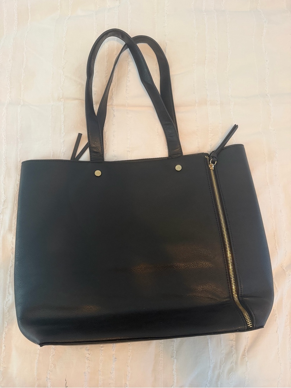 Neiman Marcus Black Leather Tote with Diagonal Zip